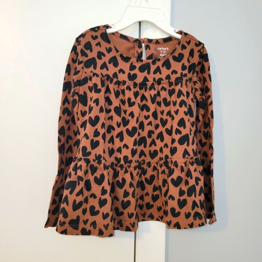 Carter’s Girls Cheetah Print Long Sleeve Top Keyhole Back Size 4T